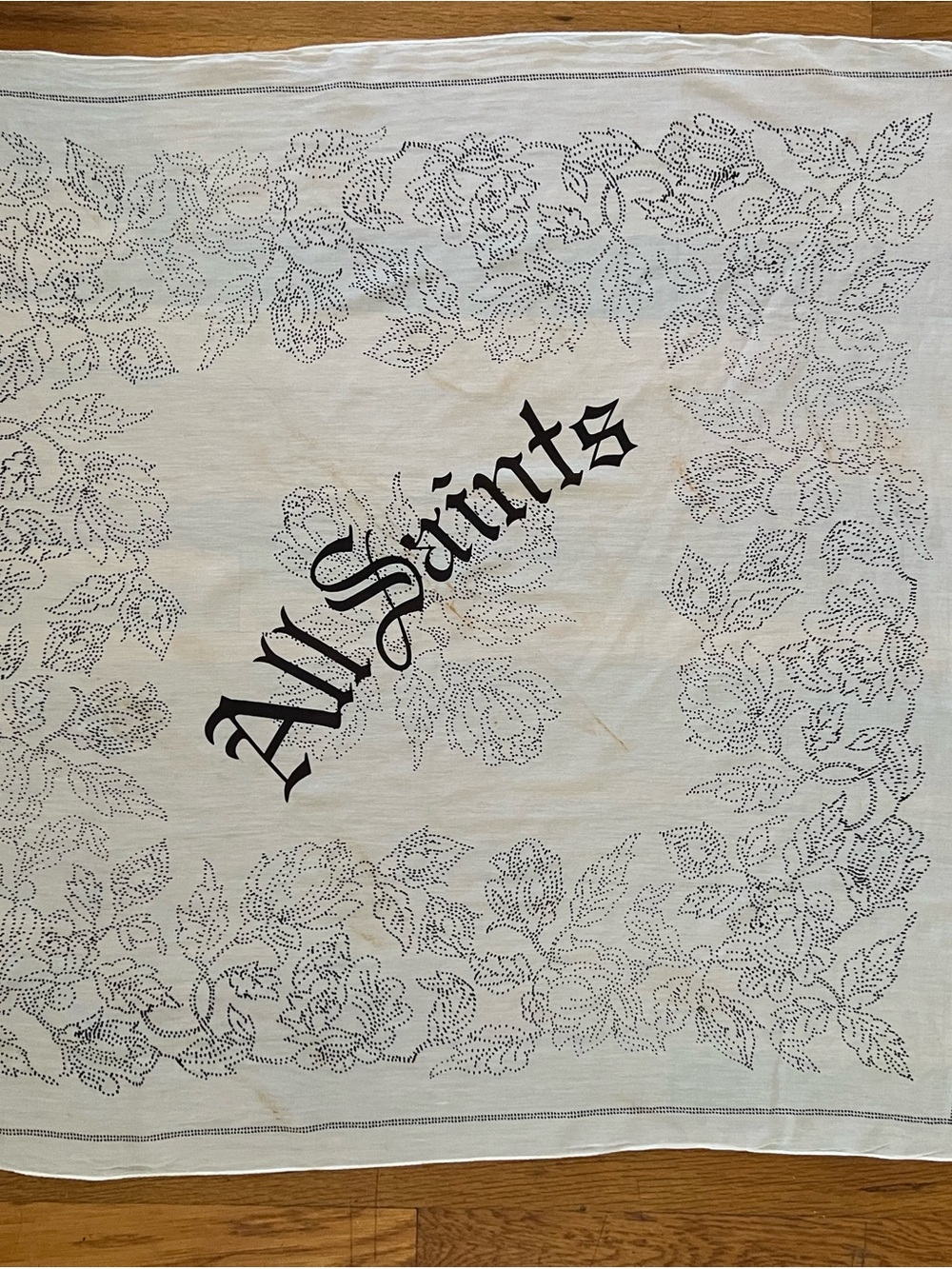 All Saints Cream and Black Floral Logo Bandana Scarf